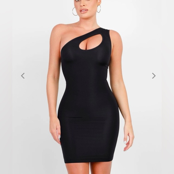 POPILUSH Shapewear One Shoulder Cutout Tummy Control Mini Dress - NWT - Picture 1 of 6